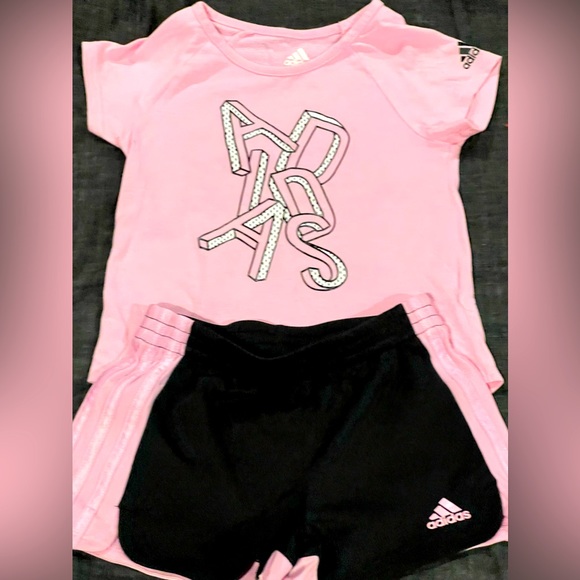 Adidas girls pink and black athletic outfit
